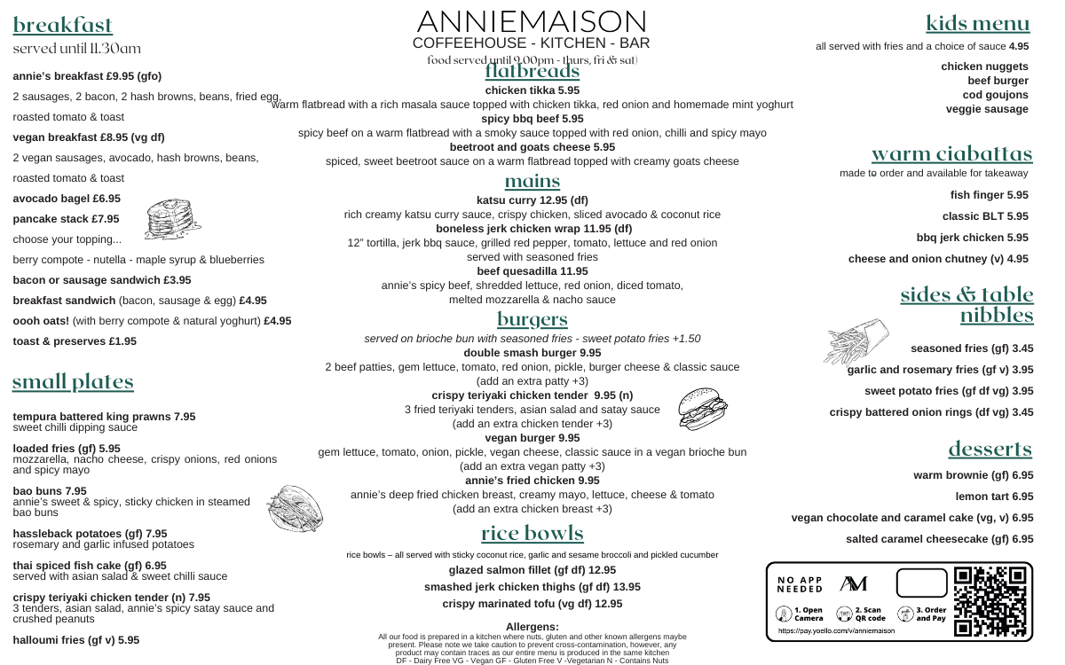 Annie Maison Menu | Menus | Annie Maison | Burton on Trent